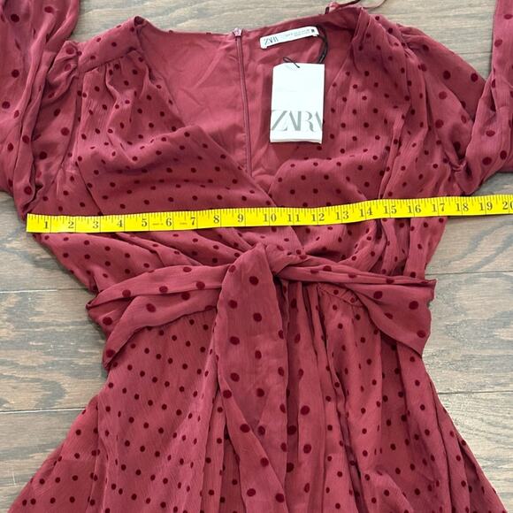 Zara Maroon Polka Dotted Mesh Mini Dress SZ Small NWT - Picture 8 of 11